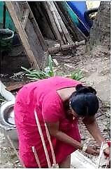 Auntie Desis Exclusive Breasts Visible During Rag Brushing