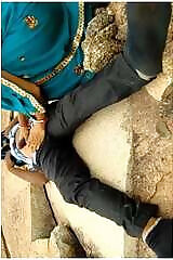 Horny Desi Bhabhi masturbates and fucks hard in the anus With Husband in the open air