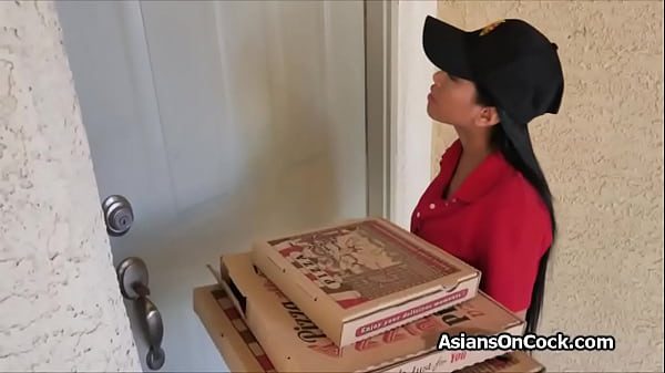 Asian woman brings home delivery for dinner when three guys show up